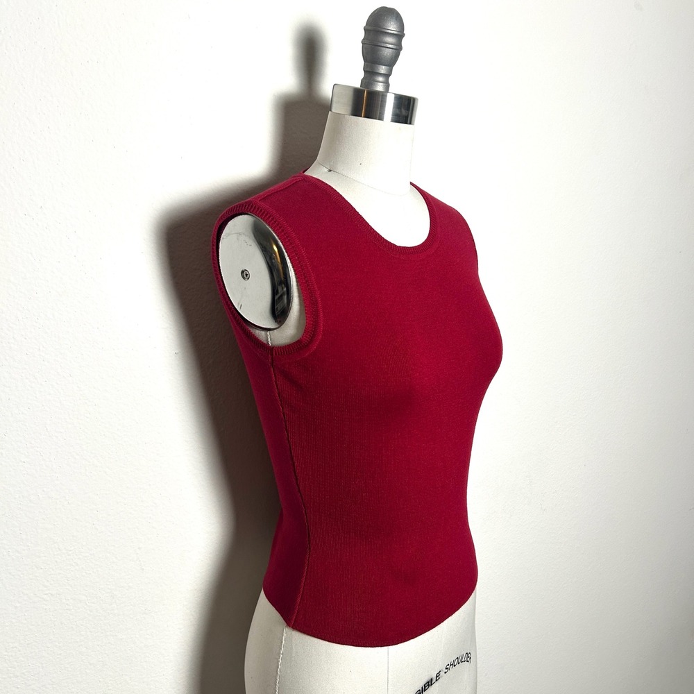Laurie B Red 100% Cotton Ribbed Knit Sleeveless Tank Top Shell Women Size S USA